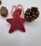 Red star bead embroidery decoration 