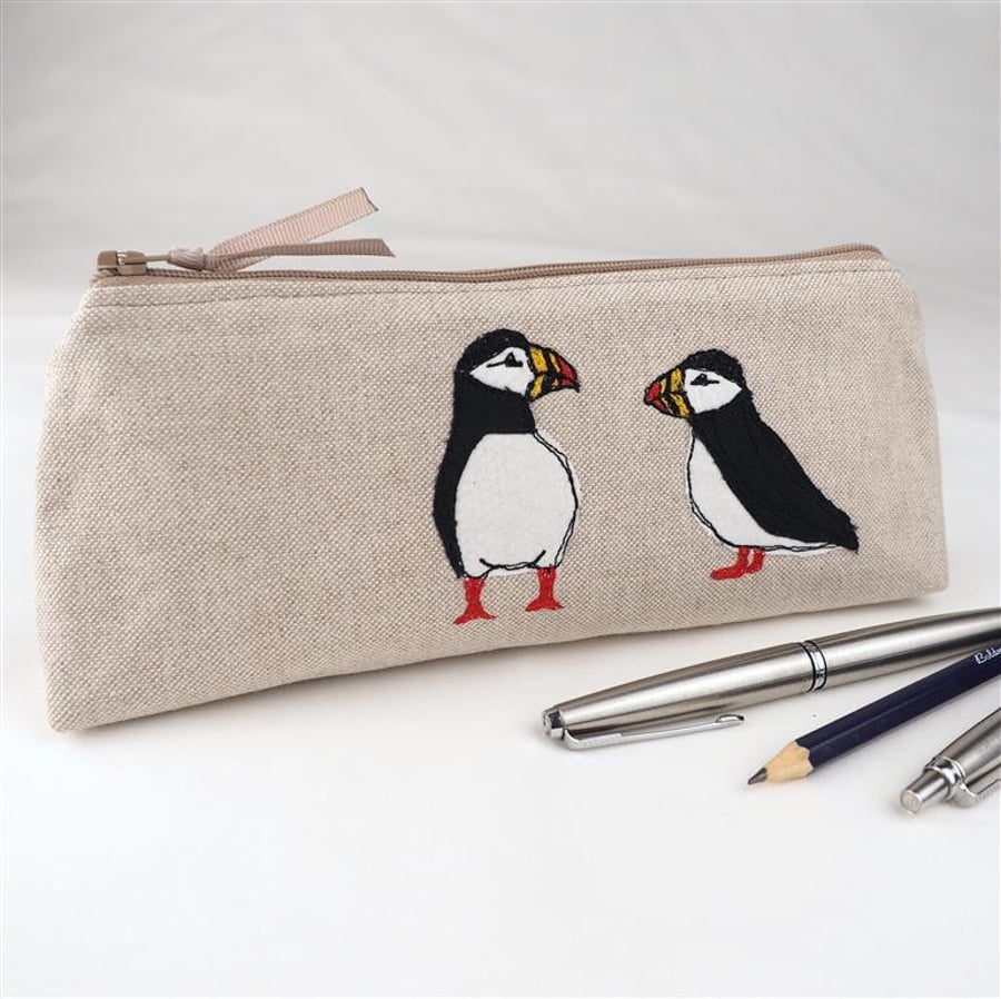Pencil Case Crafters Pouch Handmade Puffin Nature Wildlife 