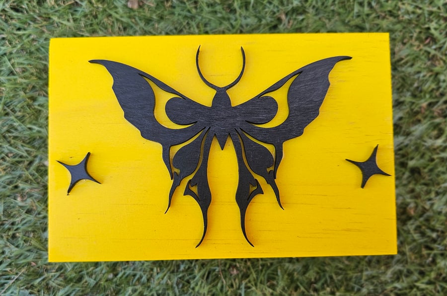 Moth or Butterfly Handmade Wood Trinket or Jewellery Box Mystical Celestial 