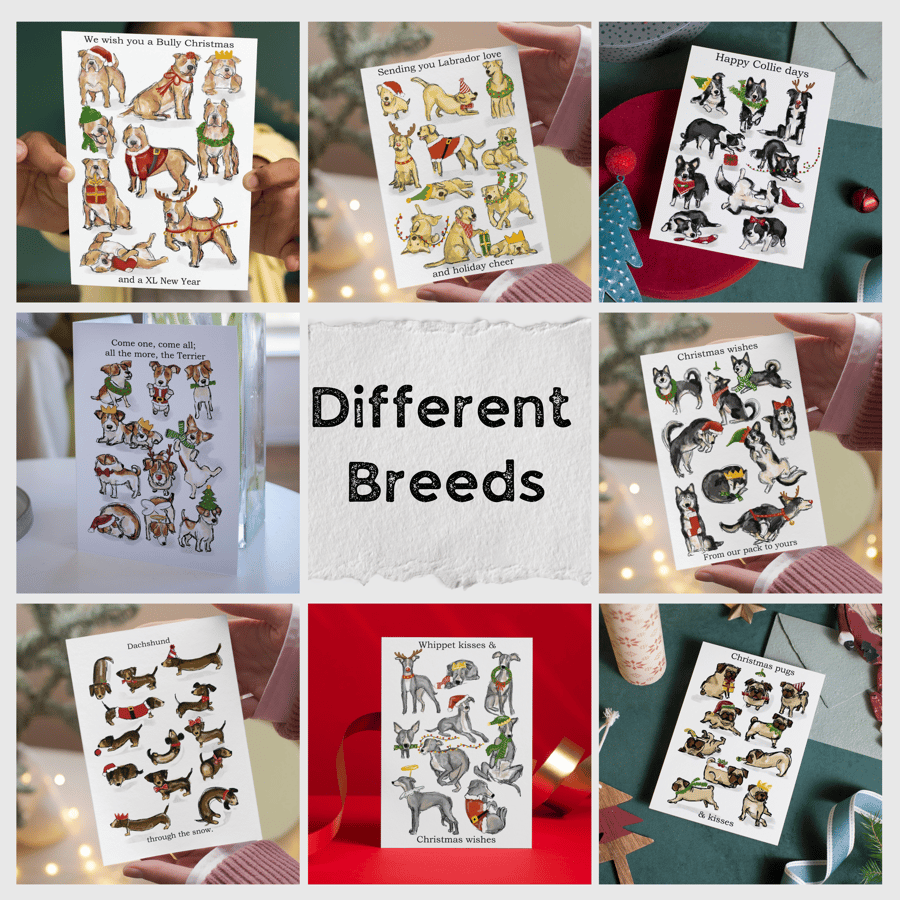 Christmas card Mix and Match Bundle - Different dog breeds - for dog lovers 