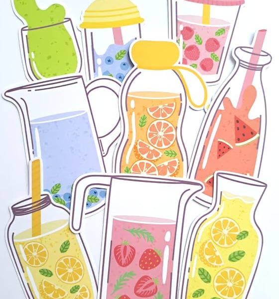 Colourful fruity summer drinks die cuts, ephemera card topper embellishments