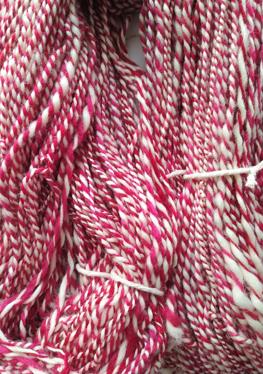 Candy Cane Barber Pole Handspun Wool Yarn