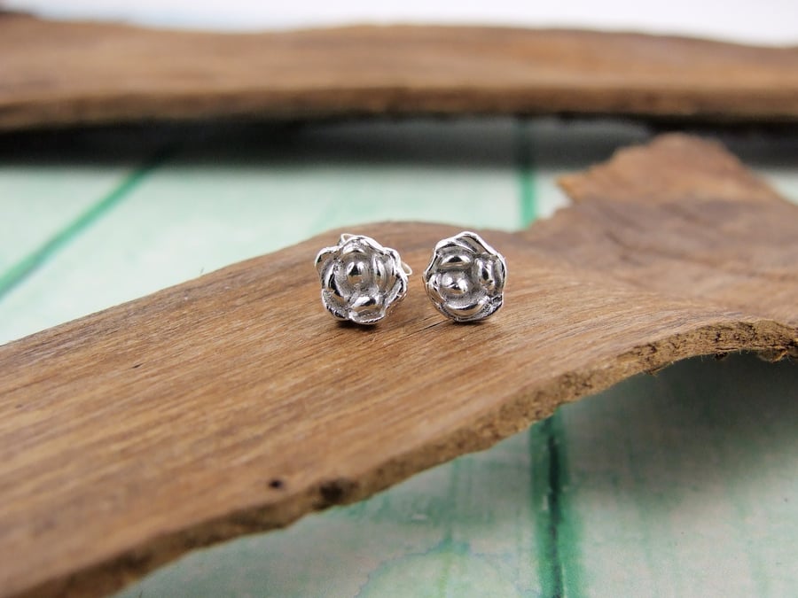 Tiny Sterling Silver Rose Flower Stud Earrings