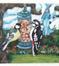 Fairy friends original painting. Two garden birds on a feeder with a fairy  - Image 4