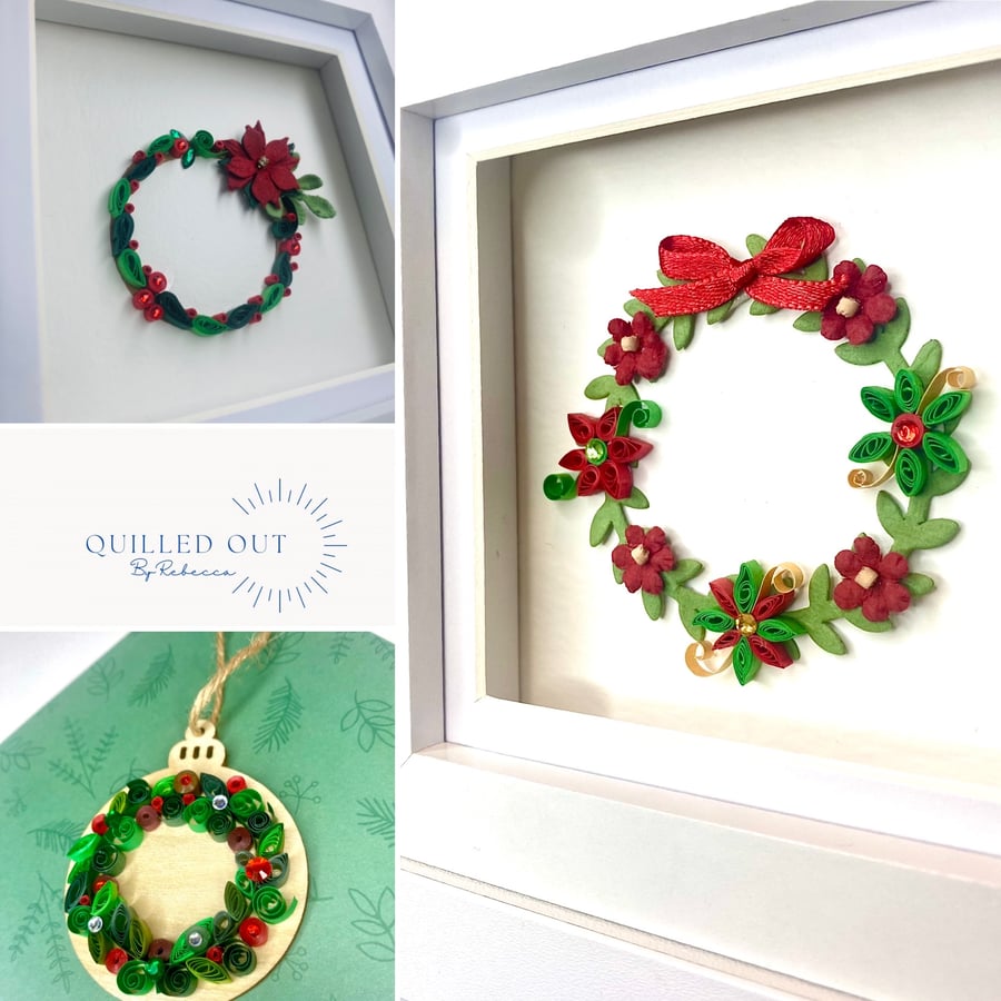 Paper Quilling Christmas Wreath in Frame