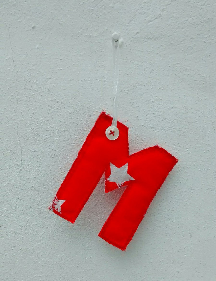 Fabric Gift Tag, Initial M, Hanging Letter Decoration