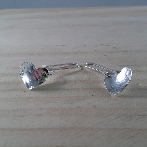 Sterling Silver Hammered Textured Heart Earrings (SKU111124)