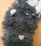 Handmade Dark Grey Faux Fur Wreath,Butterflies,Crystal Hearts,Black Satin Bow - Image 5