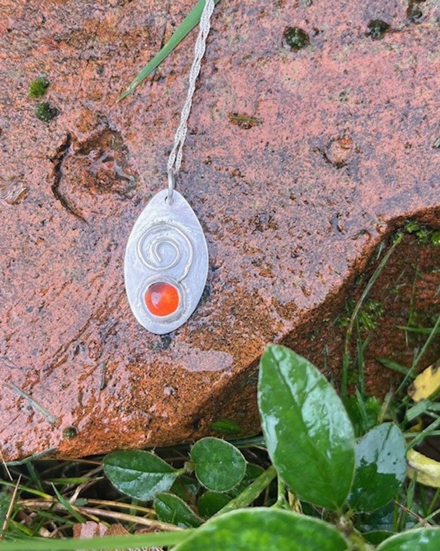 Handmade Sterling Silver 925 Amber Gem Pendant Necklace - Perfectly Imperfect