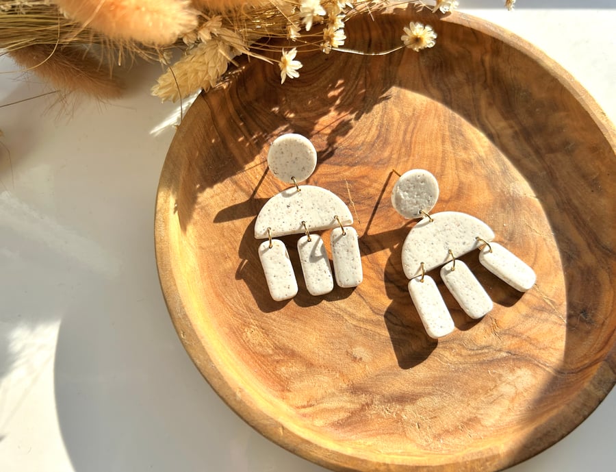 White jellyfish dangles, minimalistic polymer clay earrings