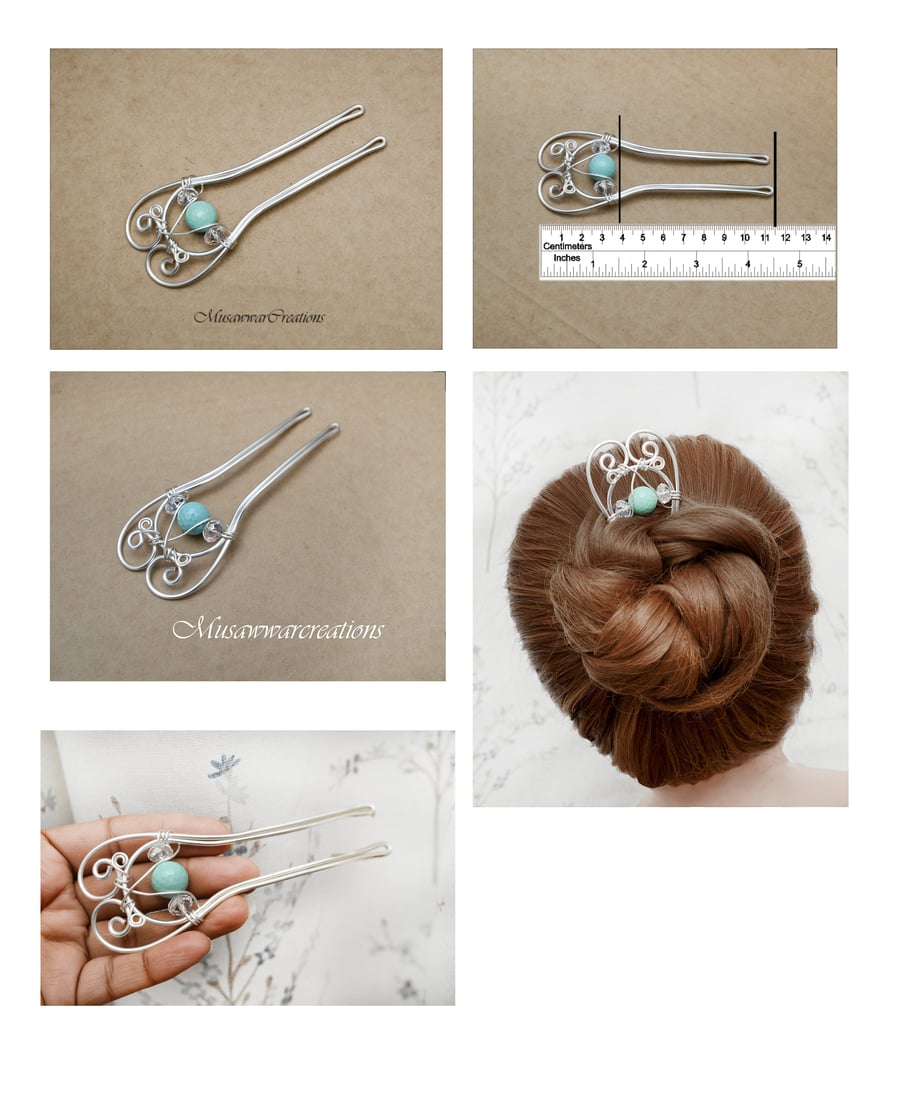 Handmade  shell pearl Hair bun Fork ,Hair bun Pin ,Silver Hair bun fork 