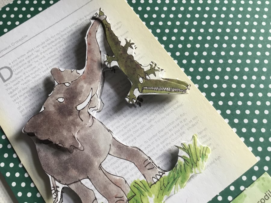 The Enormous Crocodile Birthday Card. Handmade card. Decoupage card. Ref 021