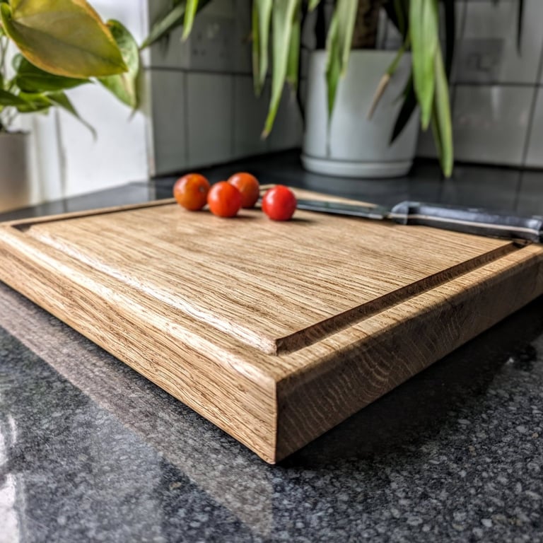 Handmade English Oak Chopping Board with Juice Groove and Rubber Feet