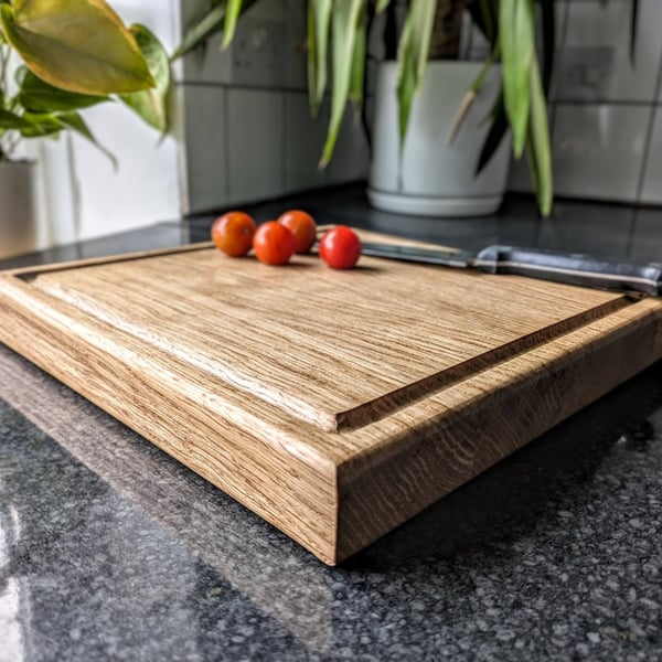 Handmade English Oak Chopping Board with Juice Groove and Rubber Feet