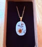 Upcycled bone china necklace orange flowers - Image 1
