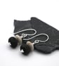 black lampwork glass and jasper earrings