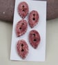 5 Small Leaf Shaped Rose Red Ceramic Buttons - Image 1
