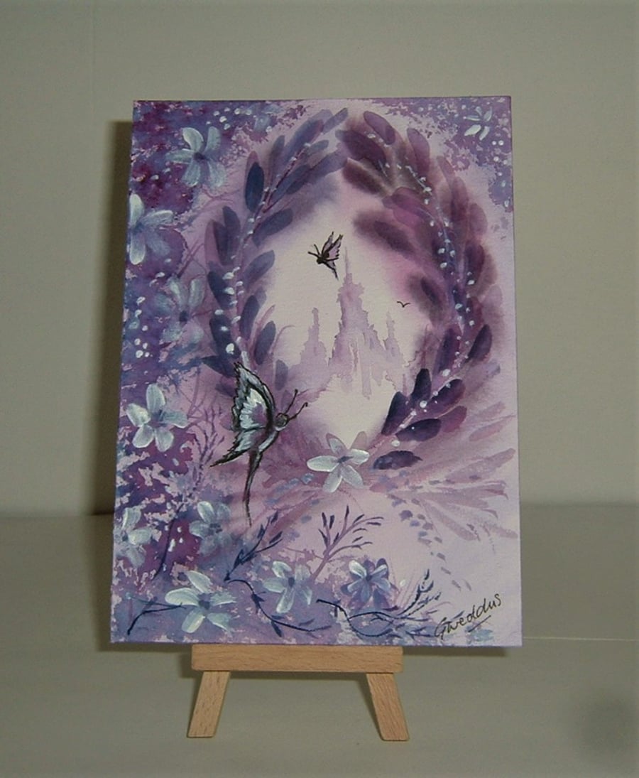 original art fantasy purple painting ( ref f 136)