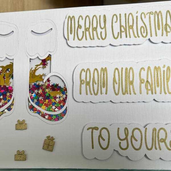 Luxury Christmas Card. From our Family to Yours. Santa Boots shaker card