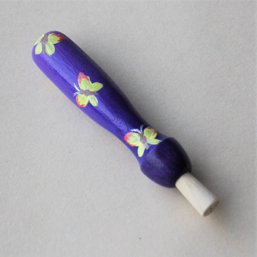 Butterfly needle grip hand painted wooden tool for needle felting