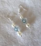 Pearl, Light Blue and Silver hook dangle drop earrings.  - Image 2