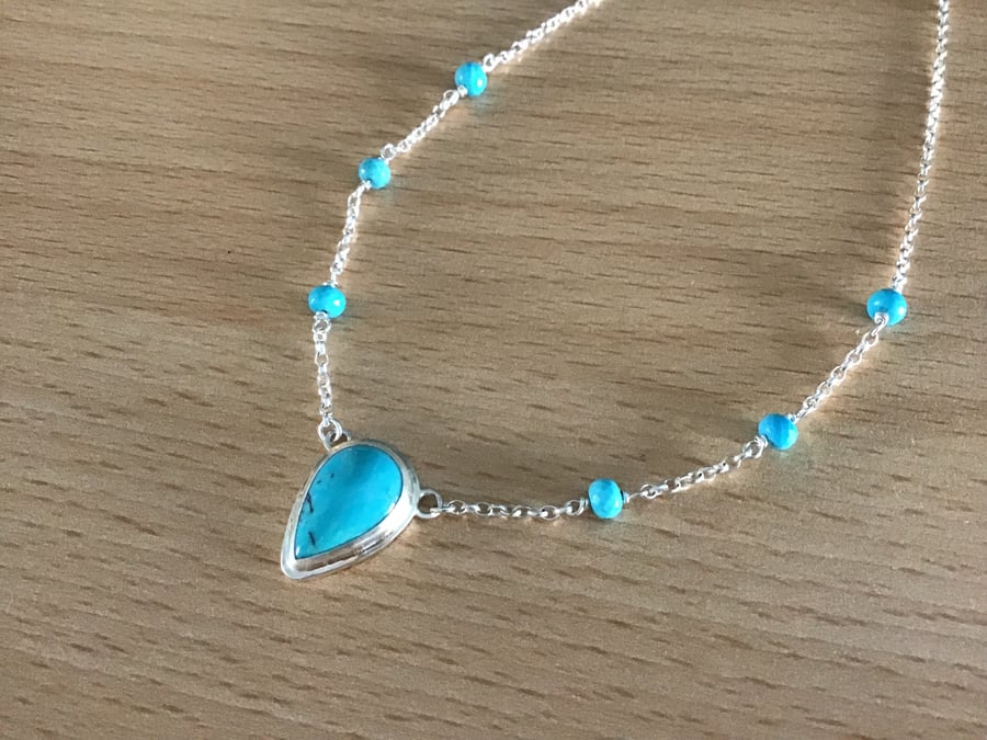 Turquoise Sterling and Fine silver dainty gemstone pendant necklace