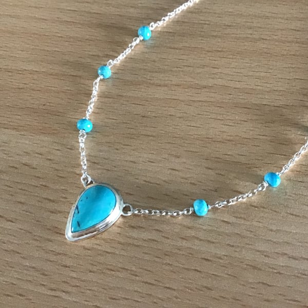 Turquoise Sterling and Fine silver dainty gemstone pendant necklace