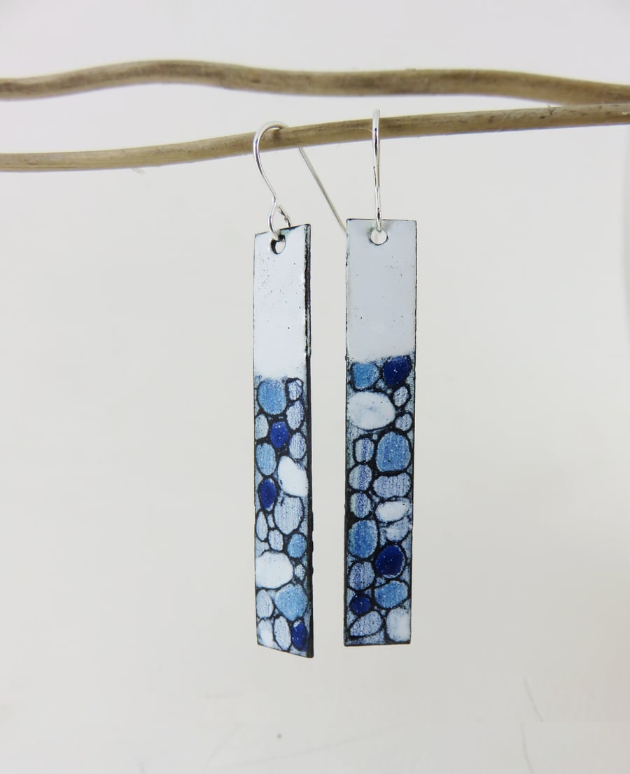 Dangle Copper Enamel Earrings with Hand Drawn Detail