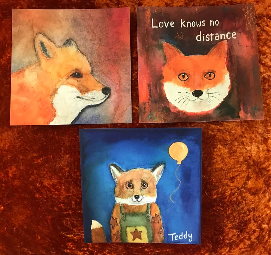 Fox postcard set of three