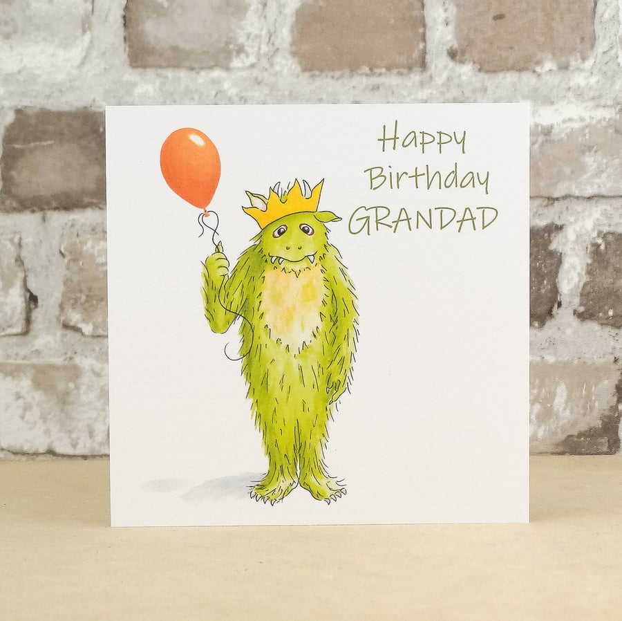 Birthday Card Monster Balloon GRANDAD