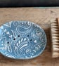 Handmade Ceramic Paisley Blue Soapdish