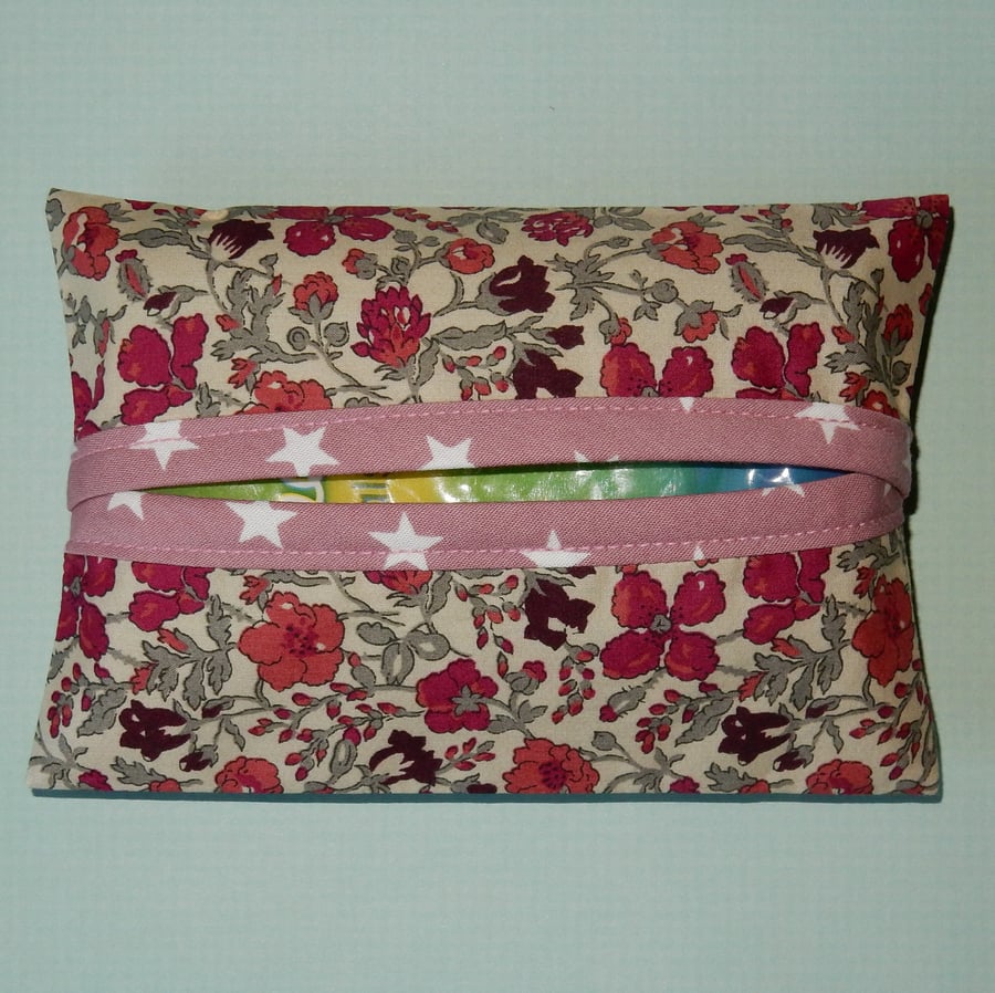 Pocket tissue holder - Liberty print pink floral with stars