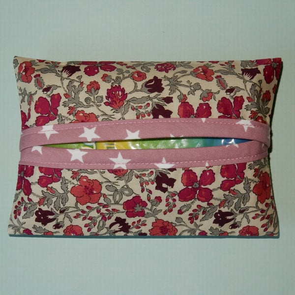 Pocket tissue holder - Liberty print pink floral with stars