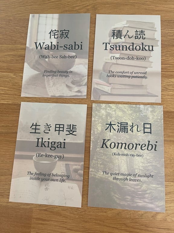 Japanese Words Postcard Set - 4 Literary A6 Postcard art
