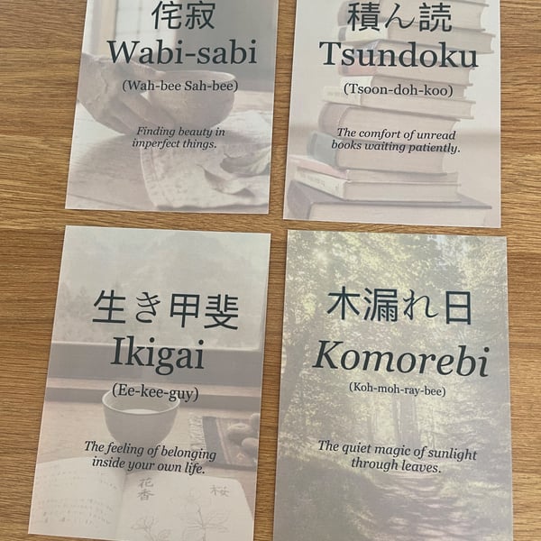 Japanese Words Postcard Set - 4 Literary A6 Postcard art