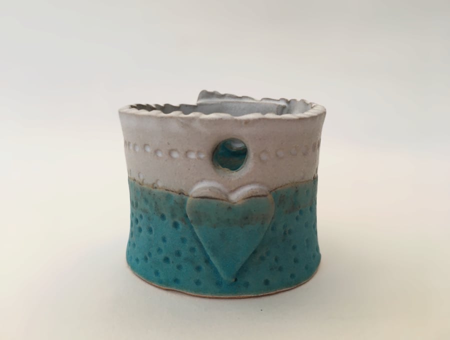 Ceramics tea light holder, handmade one off design, garden tea light holder