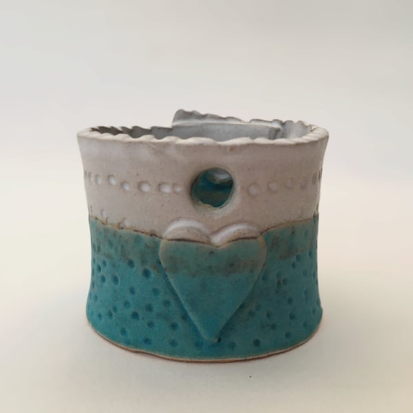 Ceramics tea light holder, handmade one off design, garden tea light holder