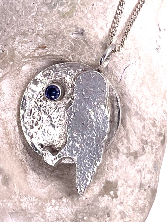 Fine silver owl and moon pendant 