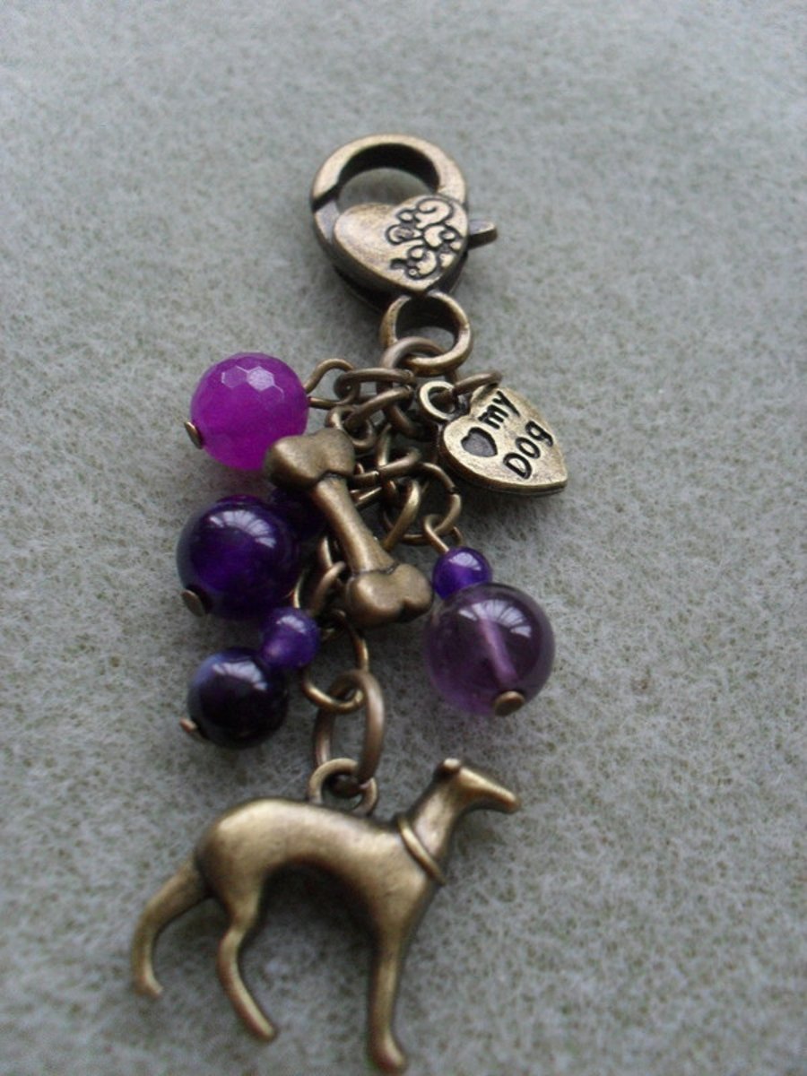  Purple Gemstone Greyhound Dog Bag Charm Stocking Filler