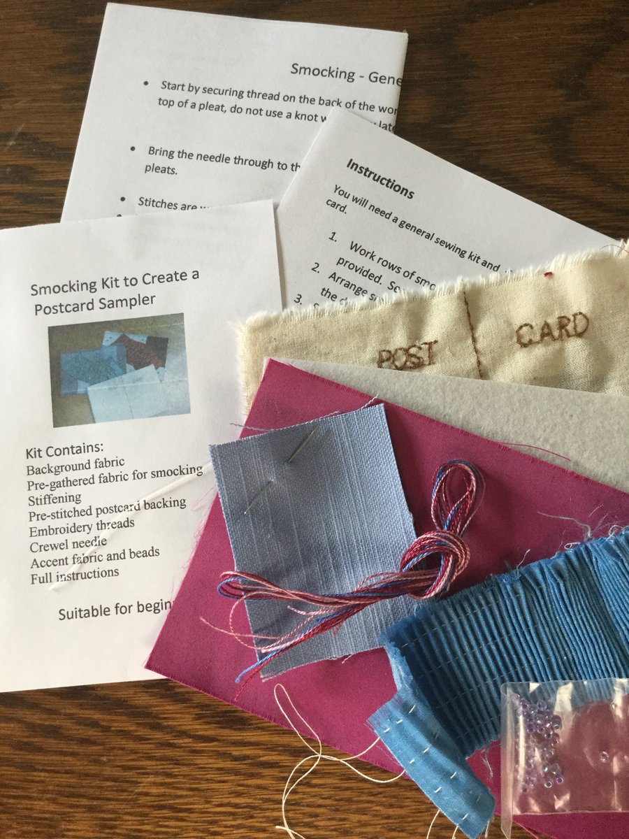 Beginners Smocking Kit to Create a Postcard Sampler, Pink and Blue
