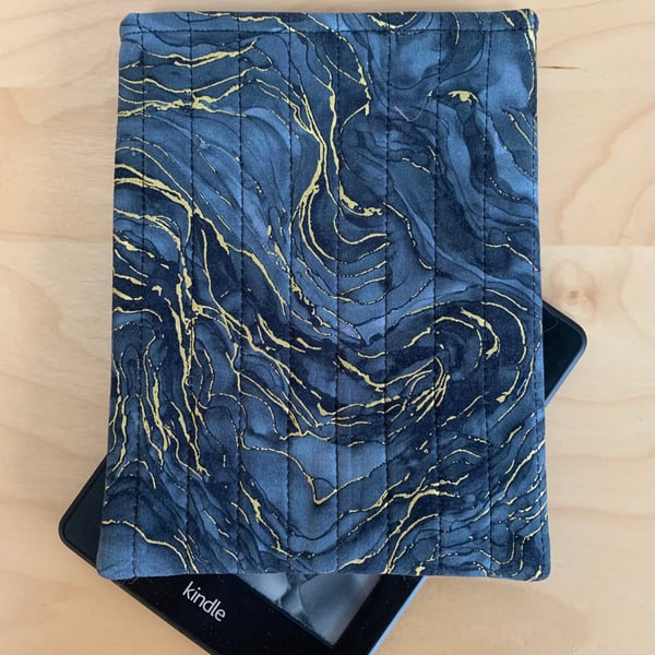 Grey And Gold Marble Effect Quilted Fabric Kindle Sleeve For 6” Paperwhite