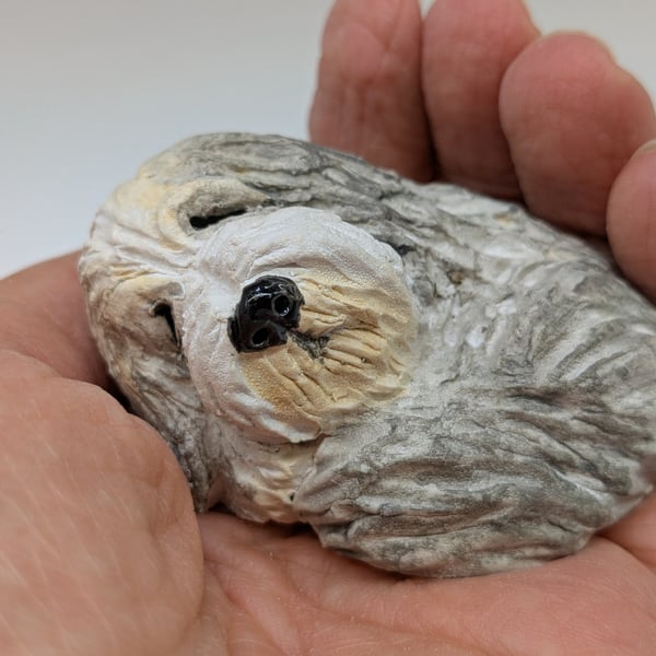 Sleepy Bearded Collie Sculpture