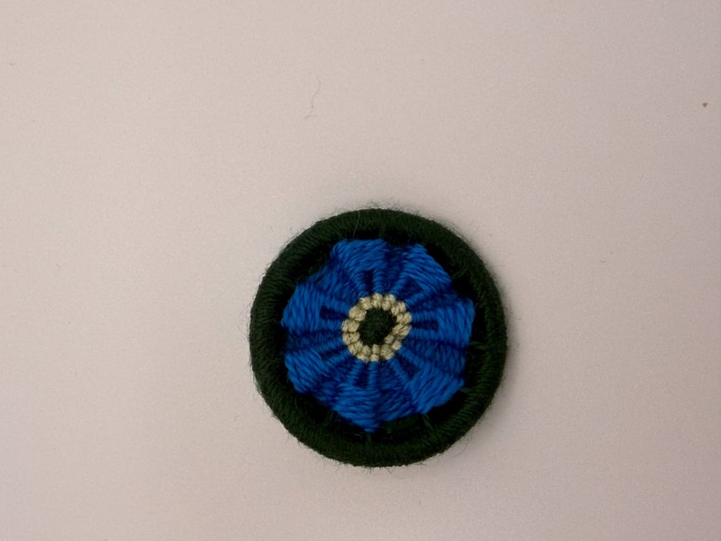 Handmade Forget-Me-Not Dorset Button Brooch - Blue Yellow & Green Pin