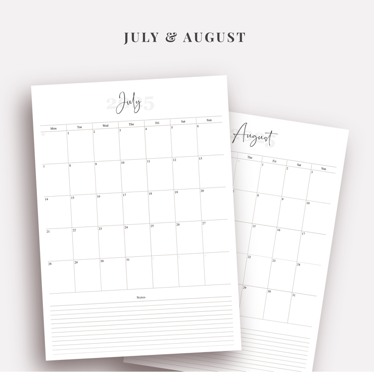 2025 Calendar Printable 2025 Monthly Planner, S... Folksy