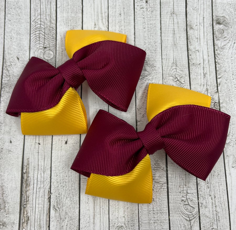 School Wine and Yellow Gold Diagonal Double with Bows on Clips (pair)