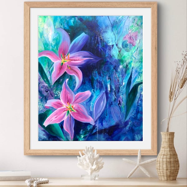 Lily Flower Art Print, Abstract Floral Print in 2 Sizes, FREE UK Delivery