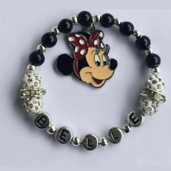 Black minnie mouse stretch beaded personalised bracelet 