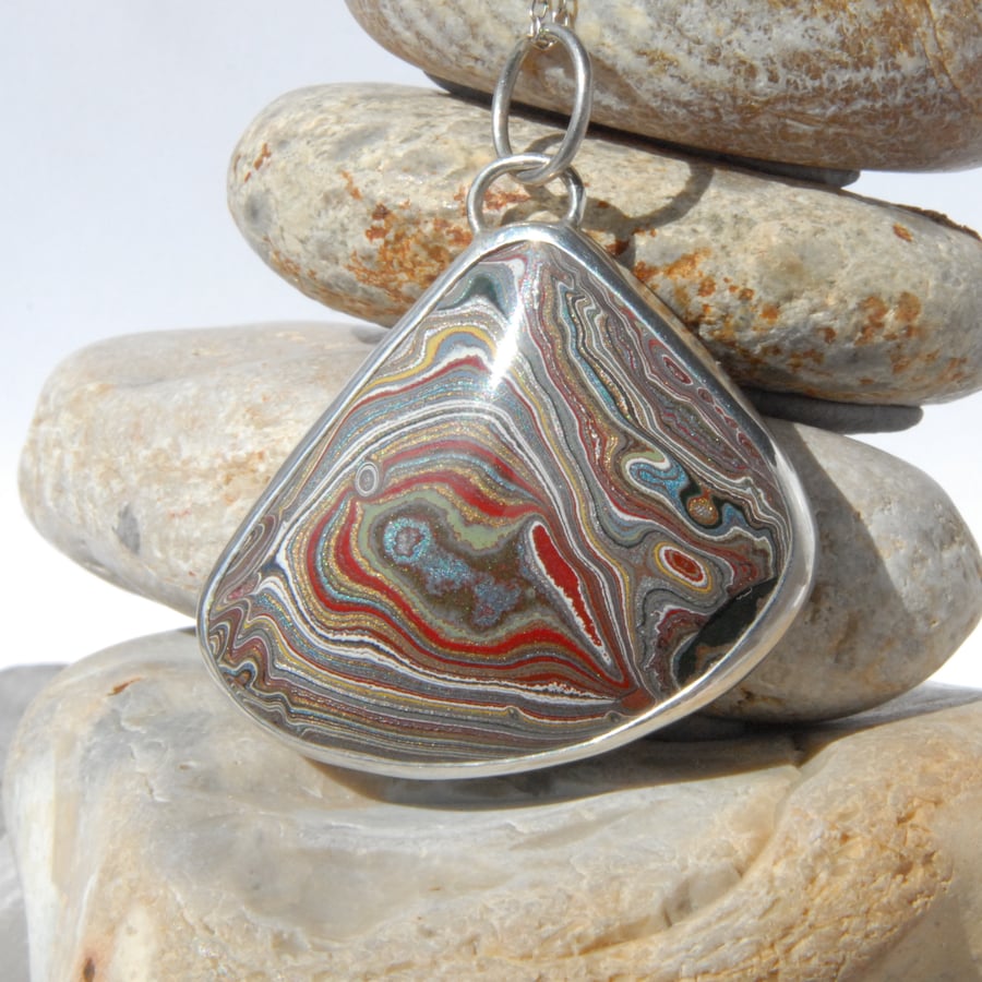 Vintage Ellesmere Port fordite and sterling silver pendant