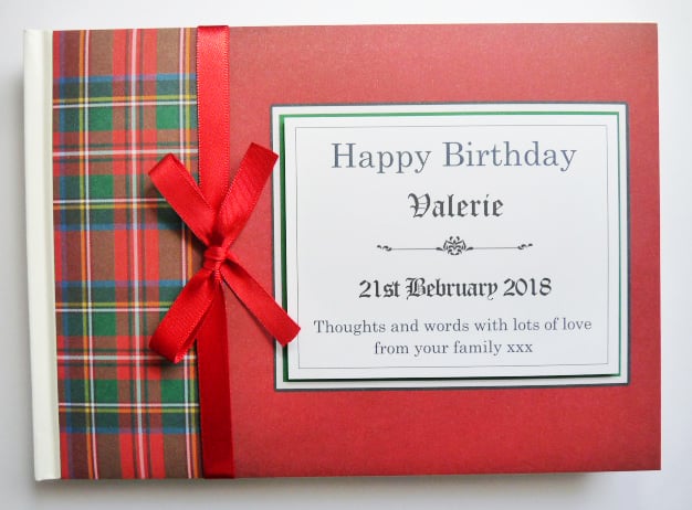 Scottish red and green tartan wedding guest book, gift