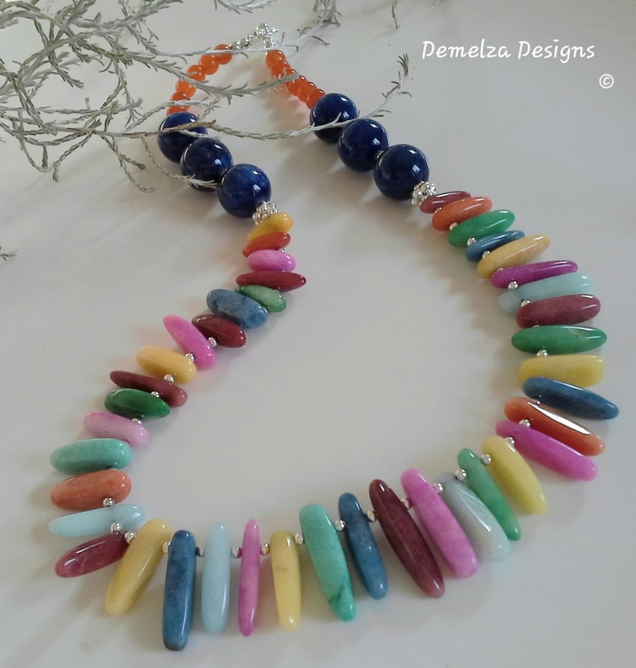 Multicoloured Infused Genuine Agate Silver Plated Collar Style Necklace 